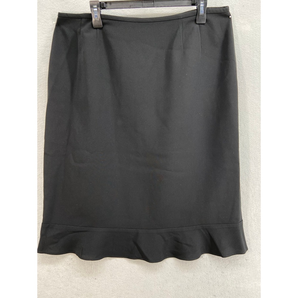 Evan Picone Suit Skirt Sz 18 Black Knee Length Ruffle Hem Lined Zip Back